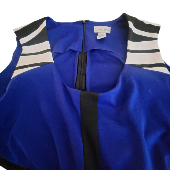 Catherines Plus 4x Dress Blue Black White Sleeveless Professional Knee Length - Picture 4 of 10